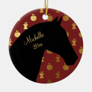 Personlig Silhouette Horse ~ Red, Golden Apple Julgransprydnad Keramik
