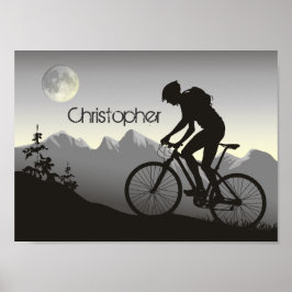 Personlig Silhouette Mountain Biker och Måne Poster