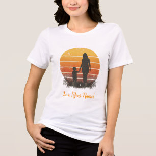 Personlig Silhuett av Mor och Barn vid Solnedgång T Shirt