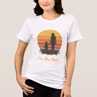 Personlig Silhuett av Mor och Barn vid Solnedgång T Shirt