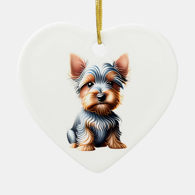 Personlig Silky Terrier Puppy Julgransprydnad Keramik (Framsidan)