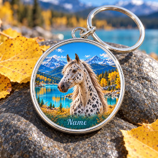 Personlig Silver Appaloosa Bergssjö Rund Silverfärgad Nyckelring