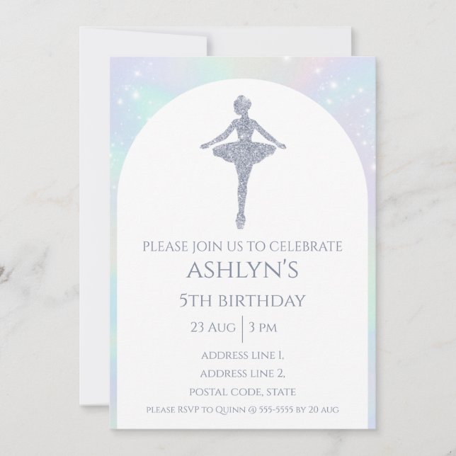Personlig Silver Ballerina Ballet Birthday Inbjudningar (Framsida)