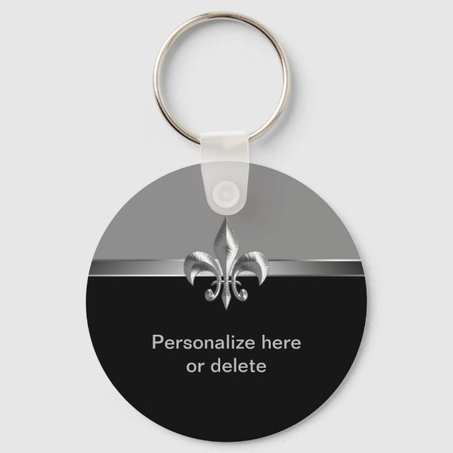 Personlig Silver Black Fleur de Lis Nyckelring (Framsida)