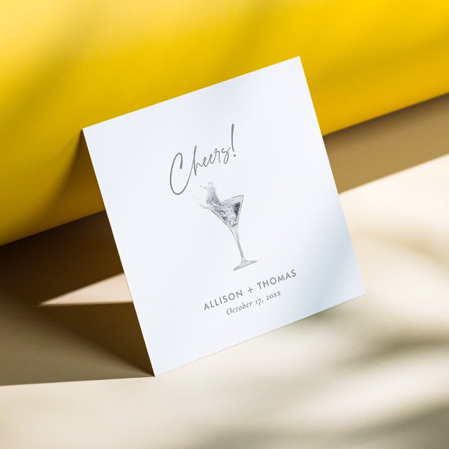 Personlig Silver Cheers & Champagne Bröllop Pappersservett (Personalized Silver Cheers & Champagne Wedding Napkins)