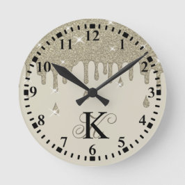 Personlig Silver Drip Glitter Effect & Sparkles Rund Klocka