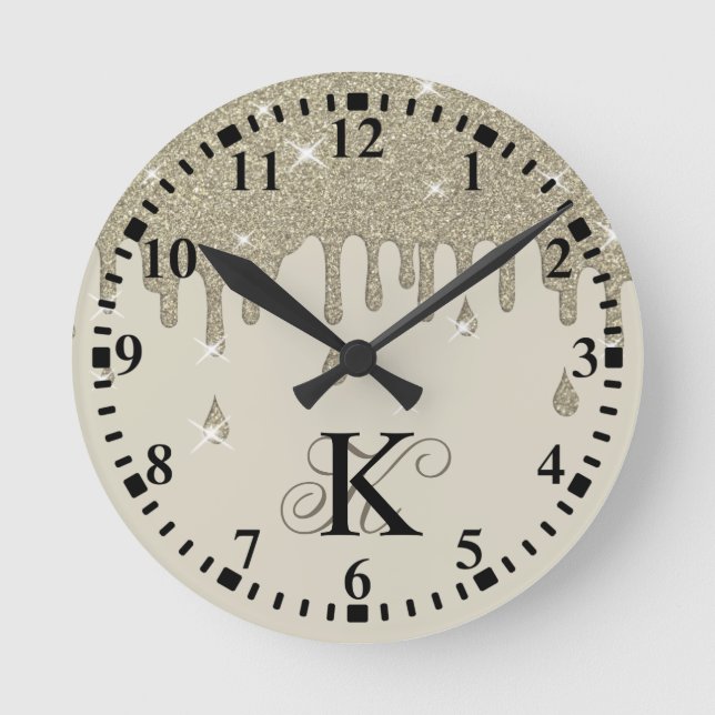 Personlig Silver Drip Glitter Effect & Sparkles Rund Klocka (Framsida)