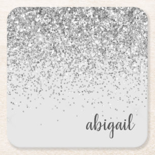 Personlig Silver Girly Glitter Gnistra Modern Underlägg Papper Kvadrat