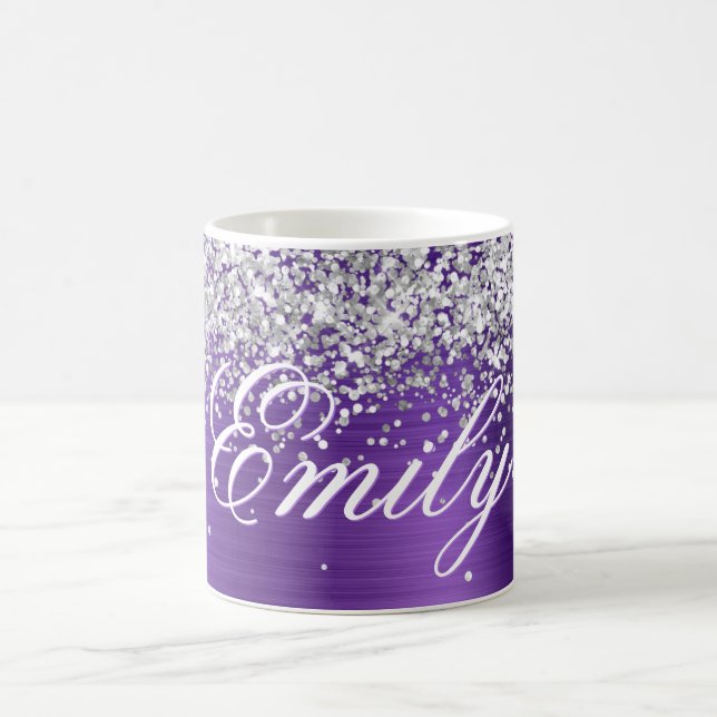 Personlig Silver Glitter Amethyst Folie Kaffemugg (Center)