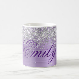 Personlig Silver Glitter Light Lila Foil Kaffemugg
