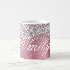 Personlig Silver Glitter Ljus Rosa Folie Kaffemugg