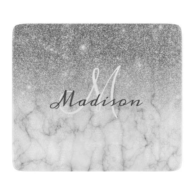 Personlig Silver Glitter Monogram Marble (Framsidan)