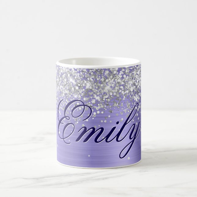Personlig Silver Glitter Periwinkle Foil Kaffemugg (Center)
