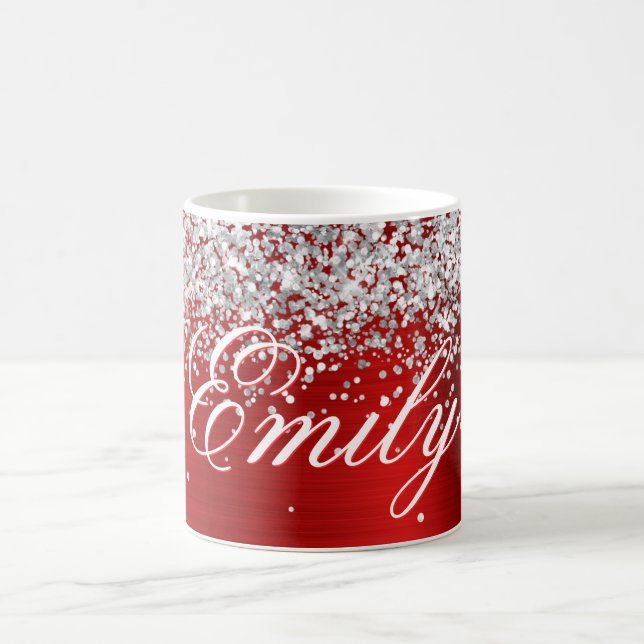 Personlig Silver Glitter Röd Folie Kaffemugg (Center)