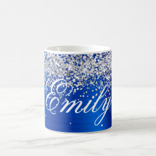 Personlig Silver Glitter Royal Blå Folie Kaffemugg
