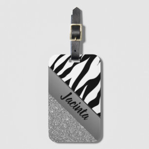 Personlig Silver Glitter Zebra tryck Bagagebricka