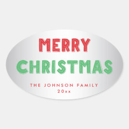 Personlig Silver God jul Oval Stickers Ovalt Klistermärke