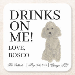 Personlig Silver Grått Pudel Hund Bröllop Underlägg Papper Kvadrat