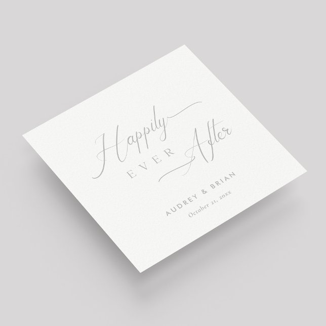 Personlig Silver "lyckligtvis alltid efter" Bröllo Pappersservett (Silver on White "Happily Ever After" Wedding Napkins)