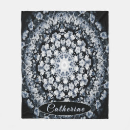 Personlig Silver och Black Blommigt Glass Mandala Fleecefilt