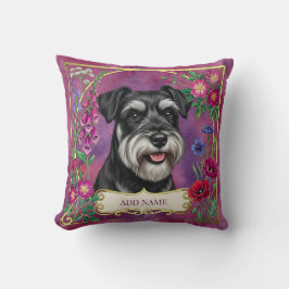 Personlig silver och svart Schnauzer rosa kudde