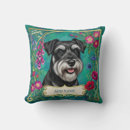 Personlig silver- och svart Schnauzer teal kudde