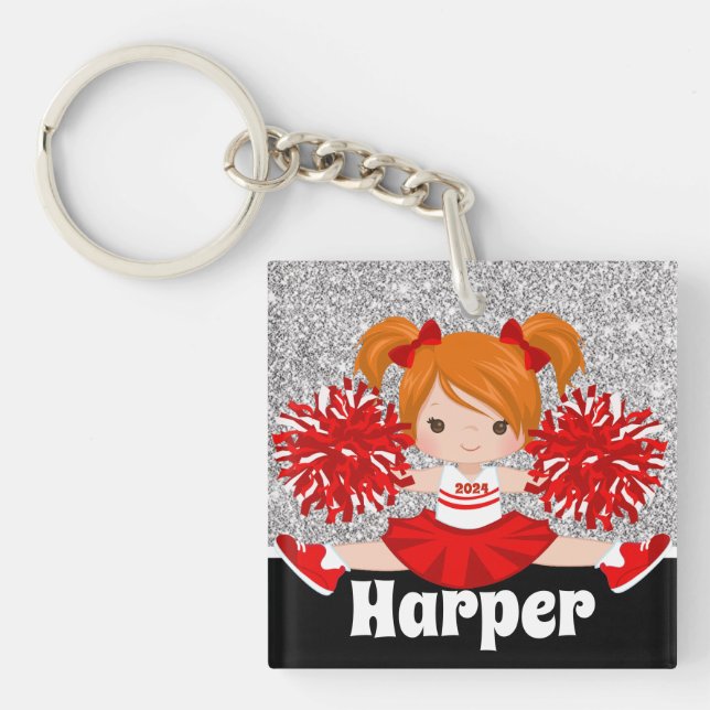 Personlig Silver & Red Cheerlead Keychain (Framsidan)