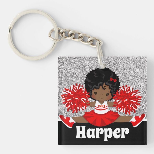Personlig Silver & Red Cheerlead Keychain (Framsidan)