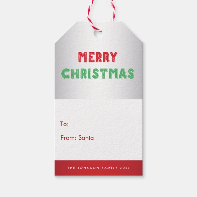 Personlig Silver Red God jul Gift Märkres Presentetikett (Framsidan)