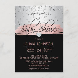 Personlig Silver Rosa Black Girl Baby Shower Inbjudningar