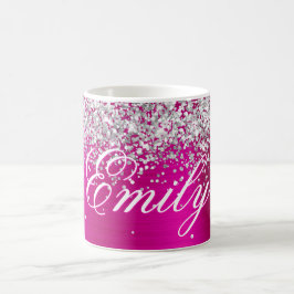 Personlig Silver Shock rosa Foil Kaffemugg