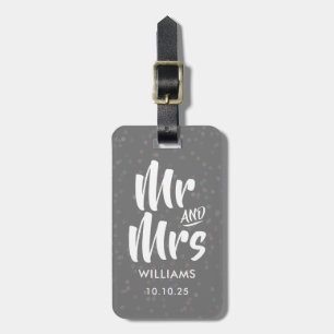 Personlig silver stjärnkonfetti Mr och Mrs Bagagebricka