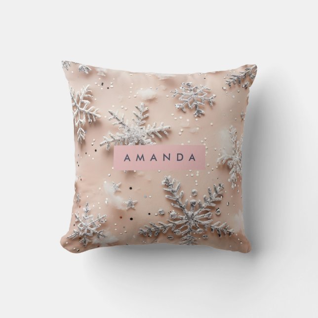 Personlig Silverglitter Snöflinga Kudde (Framsida)
