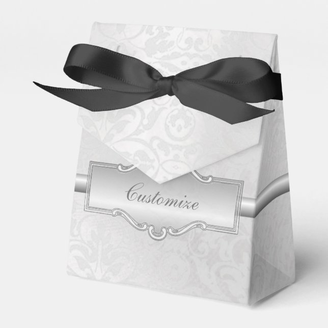 Personlig Silvery White Damask Tält Favoritbox Presentaskar (Framsidan Sidan)