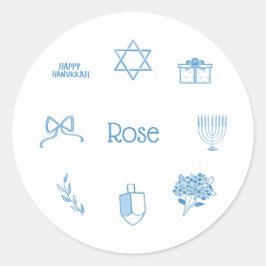 Personlig Simple Light Blue Hanukkah Gift Märkre Runt Klistermärke