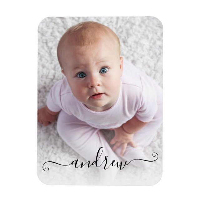 Personlig Simple Modern Calligraphy Photo Magnet (Vertikal)