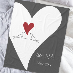 Personlig Simple Modern Love birds Red Heart Fleecefilt