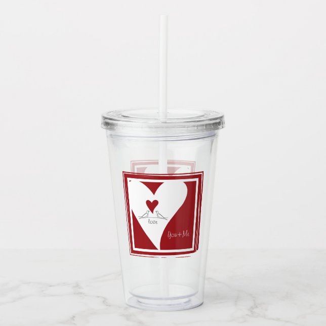 Personlig Simple Modern Love birds Red Heart Take Away Mugg (Framsida)