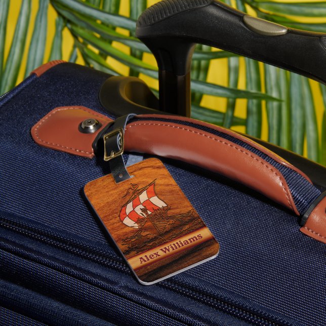 Personlig Simulated Wood Grain Vikings Longship Bagagebricka (Framsida Insitu 1)