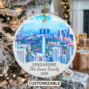 Personlig Singapore City Ornament, Singapore Julgransprydnad Keramik