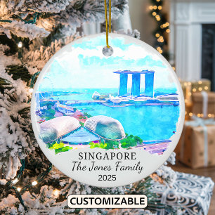 Personlig Singapore City Ornament, Singapore Julgransprydnad Keramik