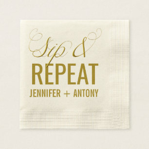 Personlig "Sip & Repeat" Bröllop Cocktail Pappersservett