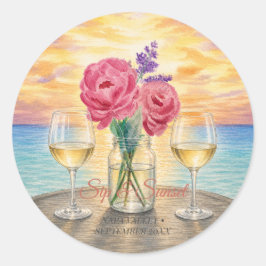 Personlig Sip & Sunset Watercolor Rund Förmån Runt Klistermärke
