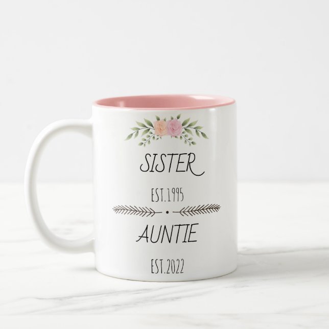 Personlig Sister Auntie Est Anpassningsbar Year, F Två-Tonad Mugg (Vänster)