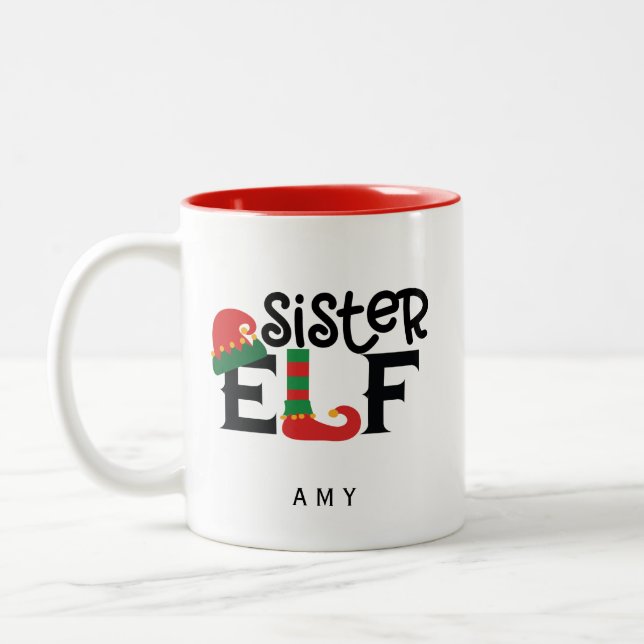 Personlig Sister Elf Två-Tonad Mugg (Vänster)
