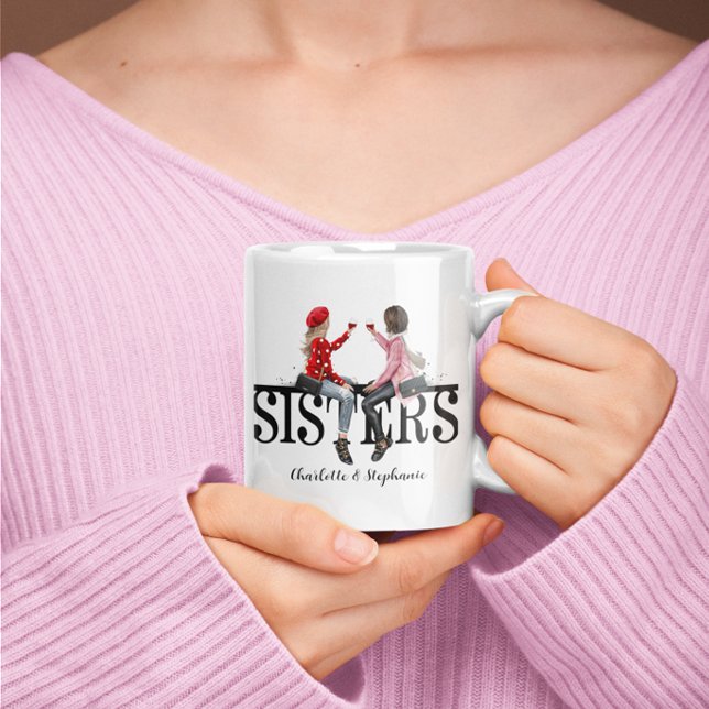 Personlig Sisters vattenfärg Kaffemugg (Personalized Sisters Watercolor Coffee Mug)