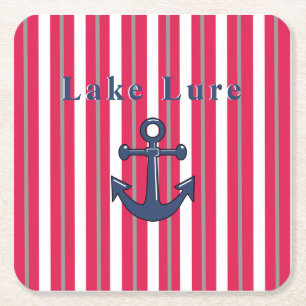 Personlig Sjö eller Beach Red White Stripe Underlägg Papper Kvadrat