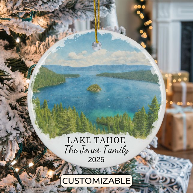 Personlig Sjö Tahoe Ornament, Kalifornien Julgransprydnad Keramik (Skapare uppladdad)