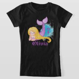 Personlig sjöjungfru födelsedags t-shirt för flick