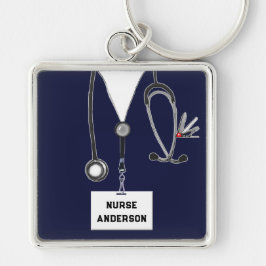 Personlig Sjuksköterska Novelty Gift Fyrkantig Silverfärgad Nyckelring